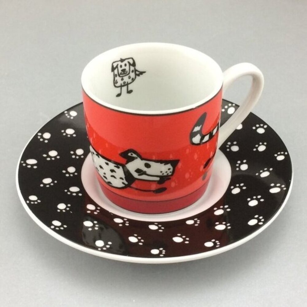 Könitz Animal Espresso Demitasse Cup and Mismatched Saucer Dog Chasing Cat